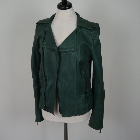 Langdale Ever Asymmetrical Green Leather Jacket - Picture 1 of 10